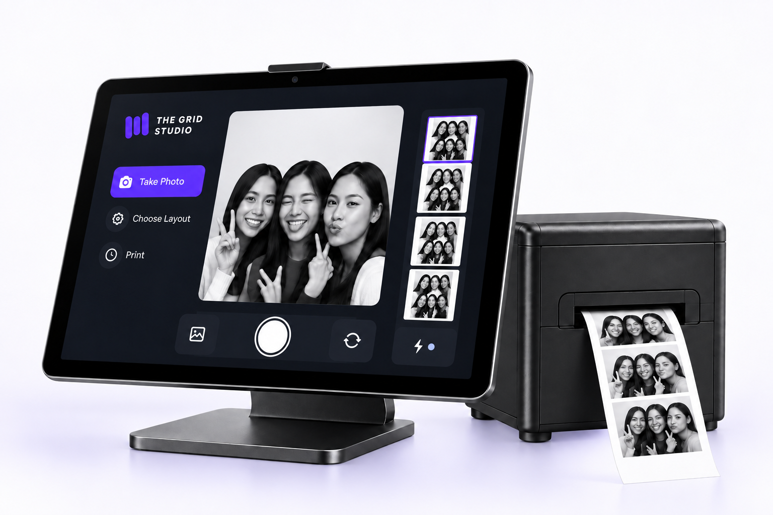 Compatible tablet and thermal receipt printer running Grid Booth software
